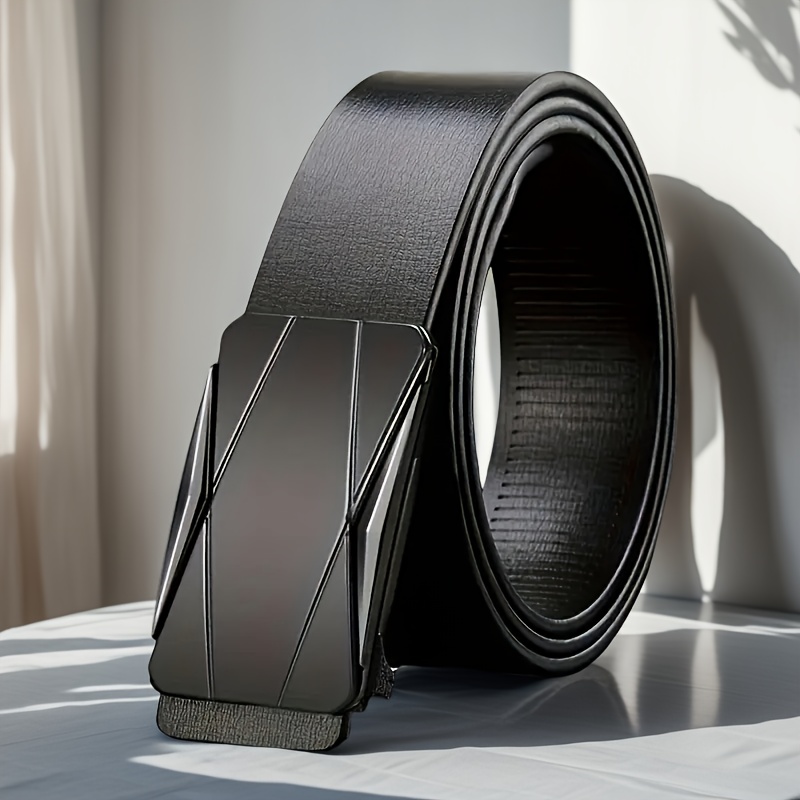 Men's Embossed Faux Leather Belt w/ Golden Accents - Casual Accessory
